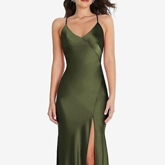 After Six Dresses & Skirts - After Six 6854....V-Neck Convertible Strap Bias Slip Dress...Olive Green...Sz S